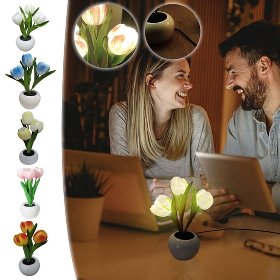 LED Table Lamp Night Light | Flower Shape Bonsai-Style | Porcelain Imitation | Soft No-Flicker Glow | Battery Powered | Energy Efficient | 23x9cm | Home Decor Gift