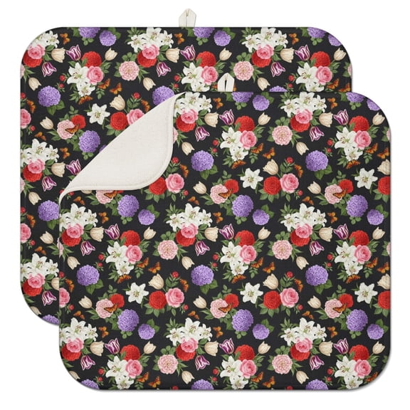 Pioneer Flower Floral Print Pattern Kitchen Dish Drying Mat 1 Pack, Ultra Absorbent Microfiber Drainer Mat, 16"x18"