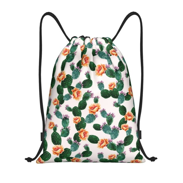 Saiise Cactuses Pattern Sports Drawstring Backpack - String Swim Gym Bag with Wet Proof Pocket for Women&Men-Medium