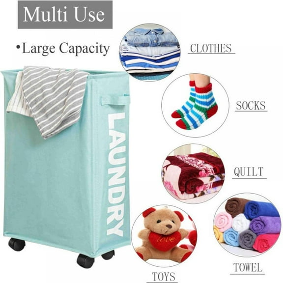 Slim Laundry Hamper Rolling Laundry Clothes Basket with Wheels