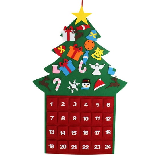 Dengmore DIY Felts Christmas Tree Large Felts Christmas Advent Calendar With Pockets Reusable Christmas Decorations