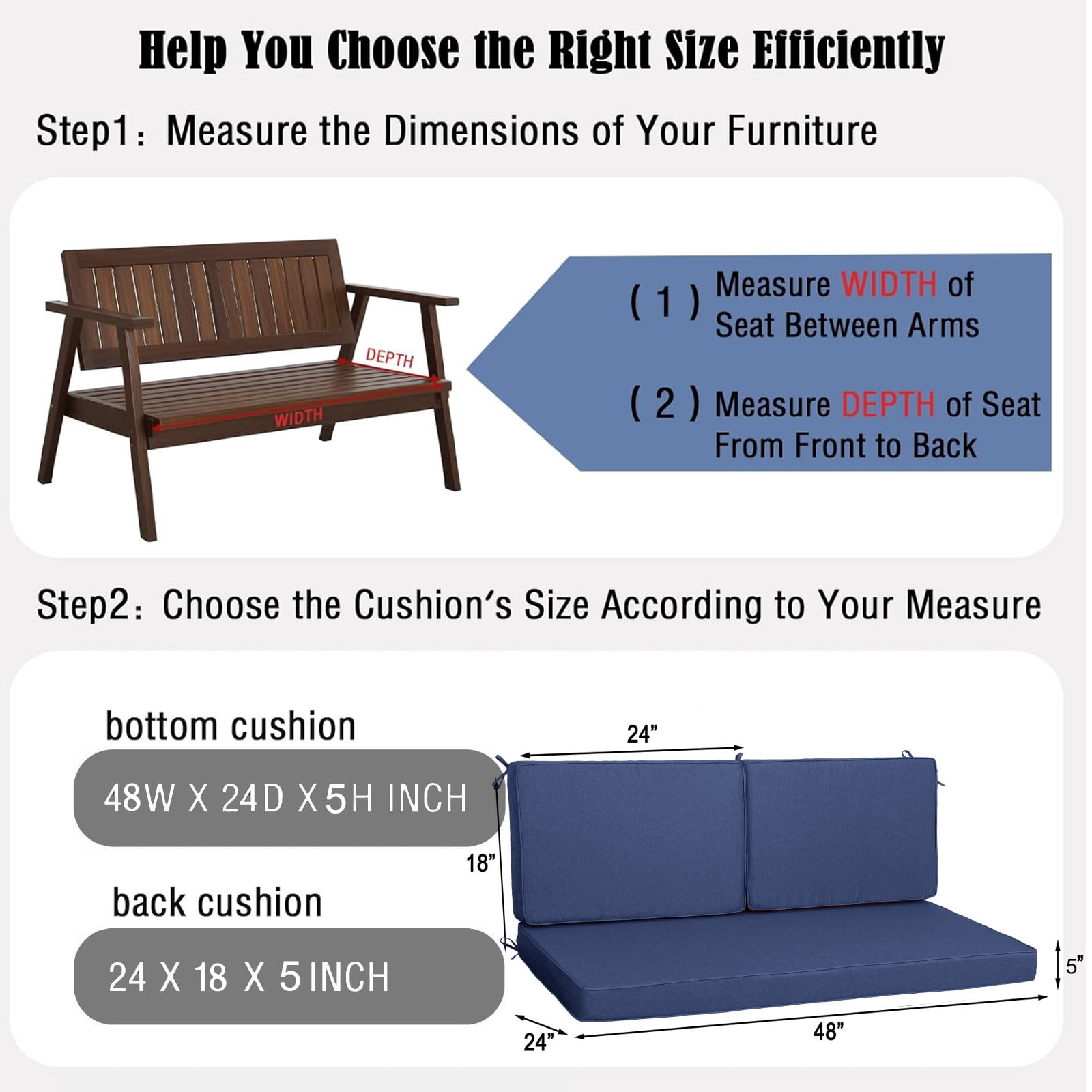 swing Outdoor Loveseat Cushion Set 48 x 28 inch,Waterproof Weather & Fade Resistant Seat and Backrest Cushion Set for Couch, Swing, Bench