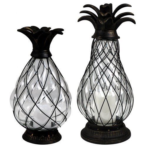 Pineapple LED 2 Piece Iron Lantern Set