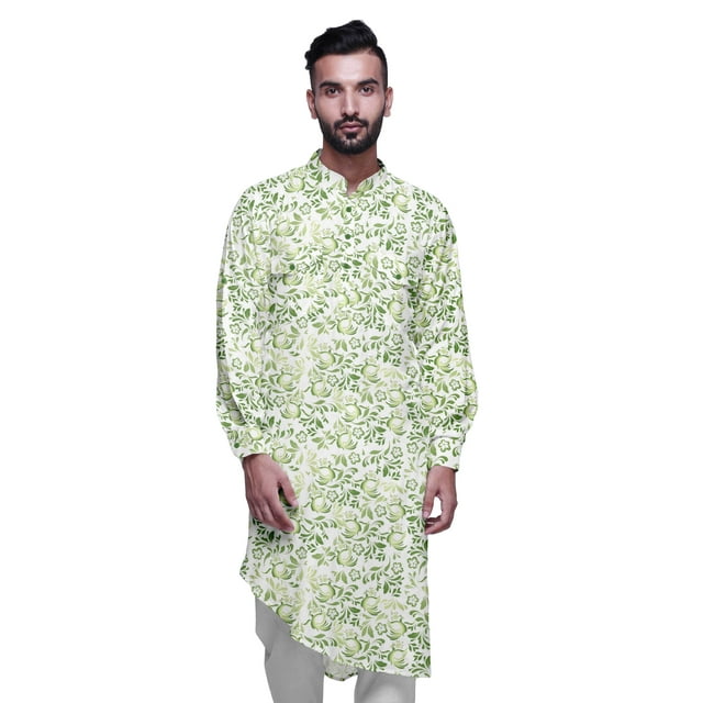 Atasi Kurta Traditionnelle en Rayonne Imprimée Col Mandarin pour Hommes Chemise Décontractée