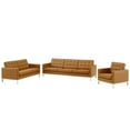 thumbnail image 1 of Tufted Armchair and Loveseat Sofa Set, Faux Leather, Silver Tan, Modern Contemporary Urban Design, Living Lounge Room Hotel Lobby Hospitality, 1 of 8