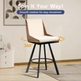 thumbnail image 4 of iooHug Bar Stools Set of 2, 26" Counter Height Bar Stools, Upholstered Swivel Barstools with Backs, Loop Yarn Fabric&Pu Leather, Metal Legs for Kitchen Island, Brown&White, 4 of 7
