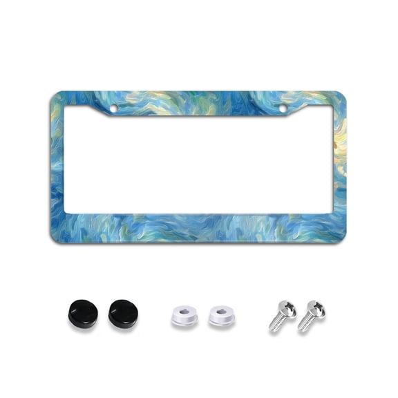 Sea Waves Painting License Plate Frames for Women Men Car Plate Holder Cover Metal Tag Aluminum Car Accessories Front Rear Plate Decor