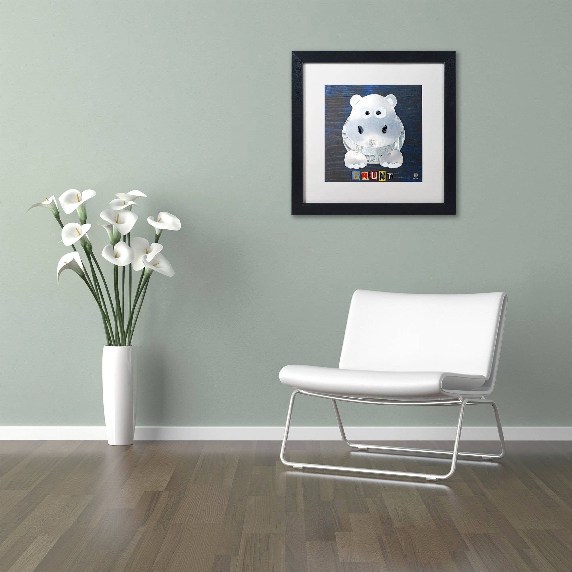 Trademark Fine Art 'Grunt The Hippo' Canvas Art by Design Turnpike, White Matte, Black Frame