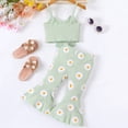 thumbnail image 3 of Faraee Toddler Baby Summer Clothes for Girls Bow Tie Sleeveless Ribbed Crop Tops and Floral Print Bell Bottom Flare Pants Outfit 6 12 18 24 Months 2T 3T 4T 5T Light Green, 3 of 7