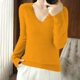 thumbnail image 1 of IMENGL Women's spring solid short lace v neck pullover, Orange L, Size M-2XL, 1 of 4