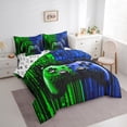 thumbnail image 3 of Feelyou Modern Game Console Bedding Comforter Set 7pcs for Kids, Cartoon Gamepad Lover King Bedding Sets, Green Blue Square Abstract Reversible Bed Sheets, Super Cozy Room Decor, 3 of 7