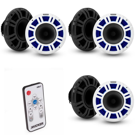 Kicker (3) 48KMXL8 8" 4-Ohm RGB-LED KMXL Horn-Loaded Marine Coaxial Speakers, Pairs  w/ LED Remote
