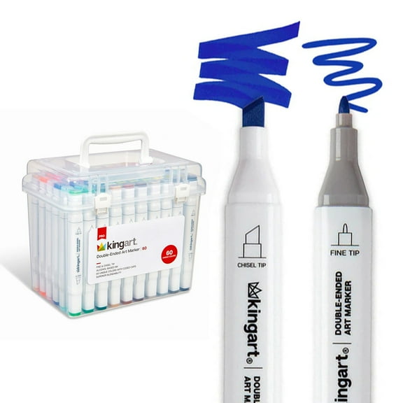 Kingart Non-toxic Sketch Art Markers with Storage Case, Chisel-Point, Assorted Colors, 60 Count