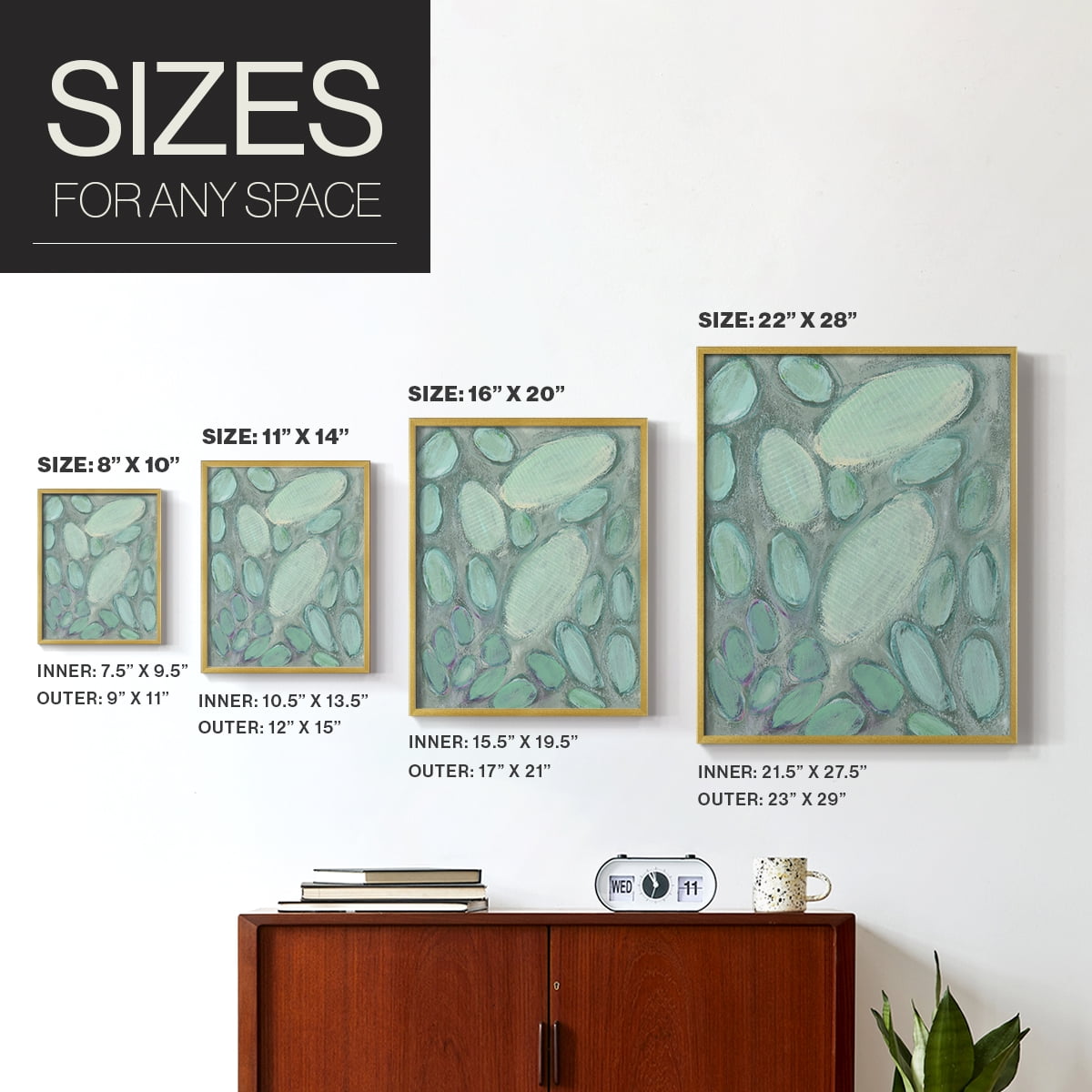 Blue Orbs II Framed Print in Gold Solid Wood Framed Print No Nail Hanging