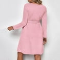 thumbnail image 5 of Women Long Sleeve Maternity Dress Ribbed Knit Pregnancy Midi Dresses Ruch Side Stretchy Pregnancy Clothes S-XXL Pink L, 5 of 6