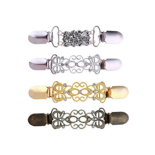 4pcs Women Sweater Clips Alloy Hollow Creative Diamond Shawl Scarves Blouse Sweaters Connection Buckles Clips Brooches