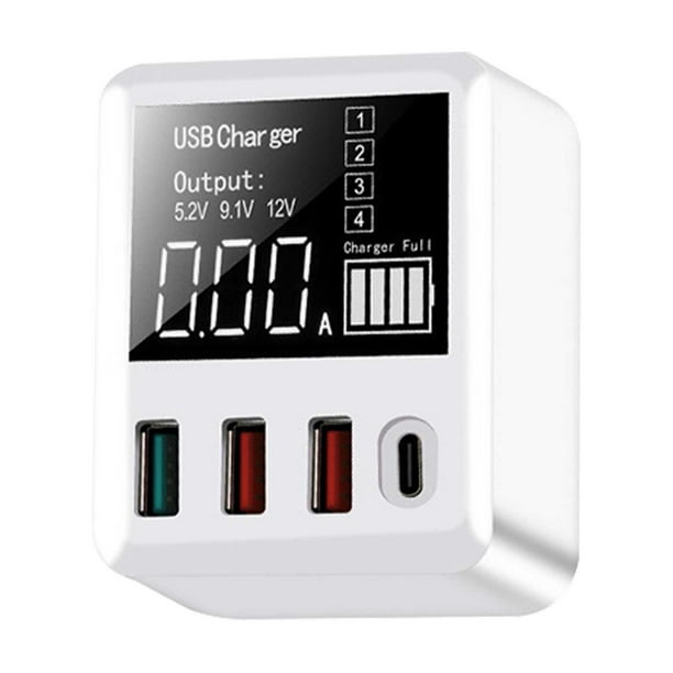 Estación de Cargador Usb,Cargador de Pantalla Inteligente Usb de Carga Rápida de 4 Puertos de Múltiples Puertos Qc3.0 Pd20W Cargador de Viaje,Cargador de Pared con Puertos Usb de Carga Rápida