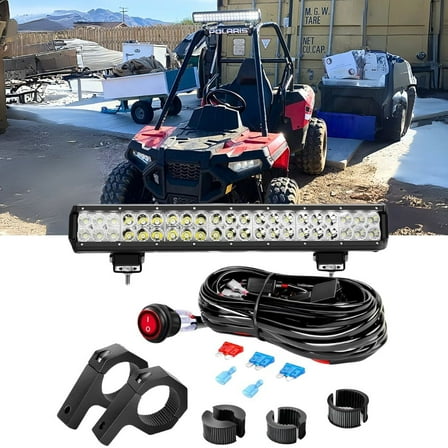 Waywe 20 Inch 126W Led Light Bar Spot Flood Combo Driving Lighting Mounting Bracket Horizontal Bar Tube Off Road Lights with 16AWG Wiring Harness for Truck Golf Cart ATV UTV Boat