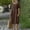 Brown, variant on Women's Cotton Linen Crew Neck Midi Dress Short Sleeve Loose Casual Long Dress with Drawstring Waist Side Pockets Blue XL(XL)