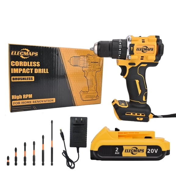 3/8 Inch Cordless Brushless Power Drill Electric Power Drill Set With Battery And Charger, 50Nm High Torque Drill Driver For Carpentry Drilling Home Repairs, Compatible With Dewalt 20V Batteries, Gif