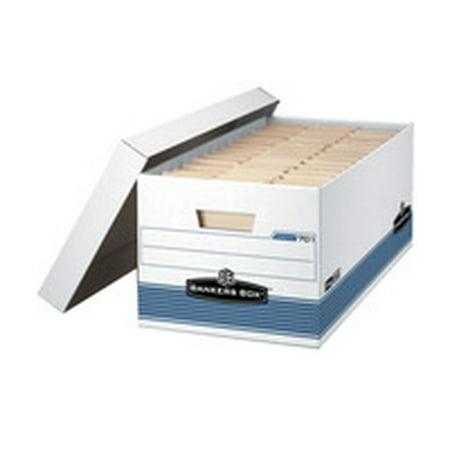 Bankers Box Legal Size File Storage Box  15 x 10 x 24 in  Holds 700 lb  White and Blue  Pack of 4