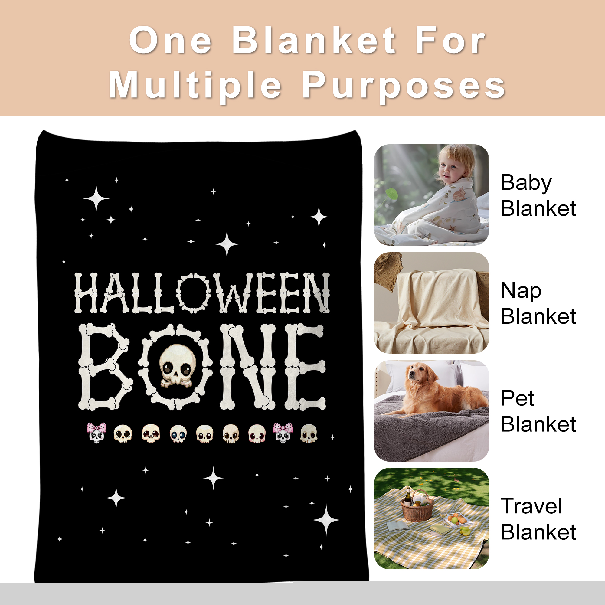 thumbnail image 2 of Halloween Throw Blanket 30" x 40" - Soft Flannel Blanket, Cozy Plush for Couch, Sofa & Bed, Fall Winter Decor, for Kids & Adults, 2 of 6