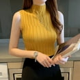 thumbnail image 4 of Gilets Sans Manches à Col Roulé Ajustés en Tricot pour Femmes, Couleur Unie, Mode, Jaune, 4 of 5