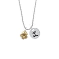 thumbnail image 2 of Delight Jewelry Goldtone Plumeria Flower Silvertone Script Initial Disc - L - Charm Necklace, 20"+3", 2 of 4