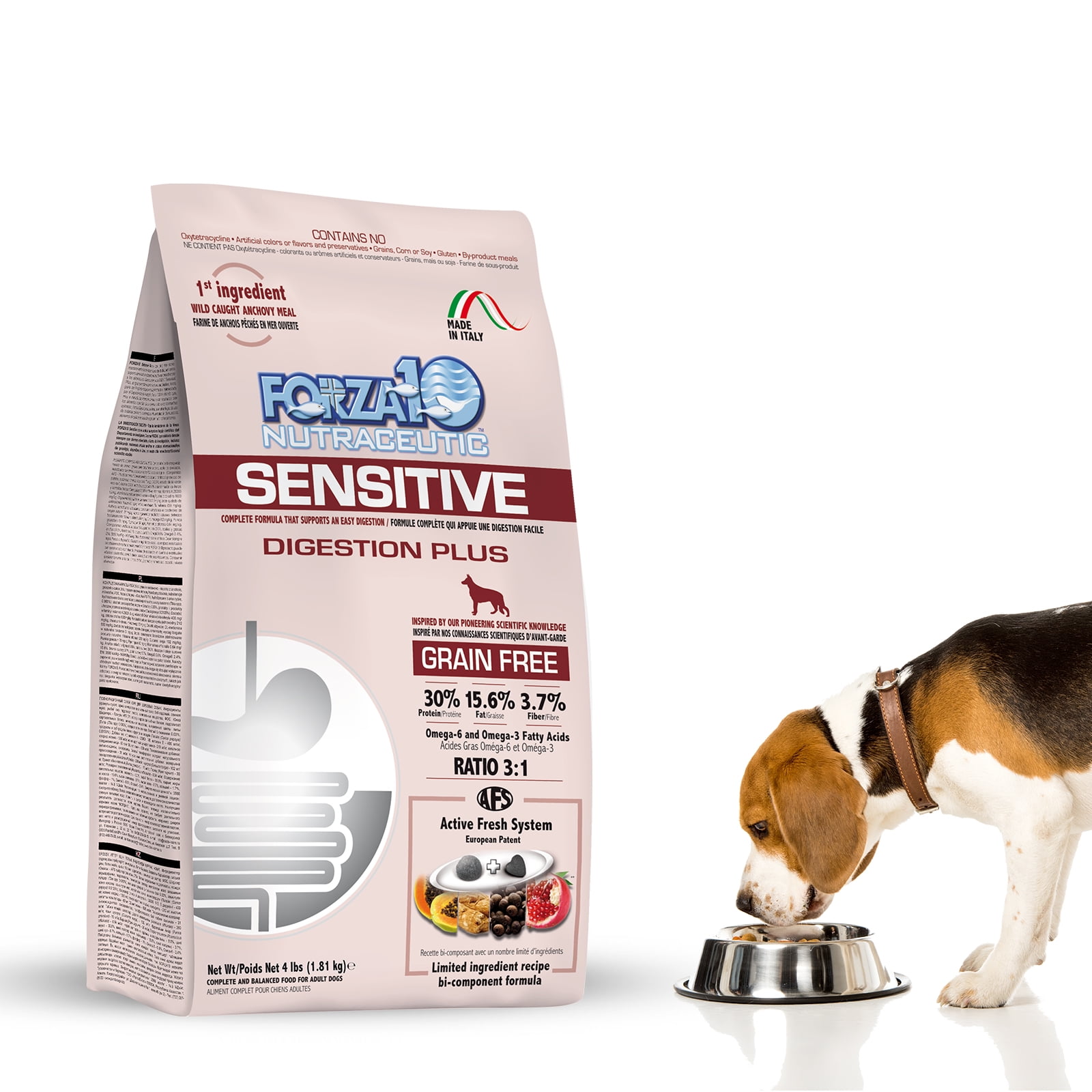 Forza10 Sensitive Digestion Plus, Dry Dog Food, for Adult Dogs, Fish Flavor, 4 lb Bag