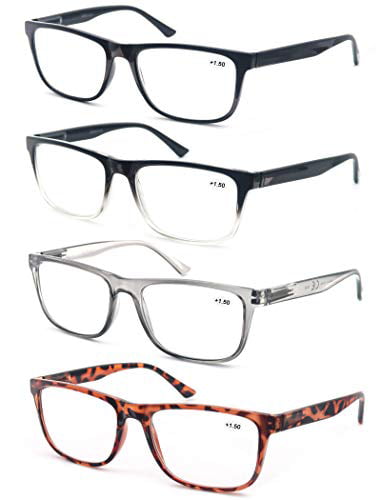 OLOMEE Reading Glasses 1.0 Oversize Large Square Men Readers 4 Pack,Comfy Lightweight Eyeglasses for Reading Flexible Spring Hinge 