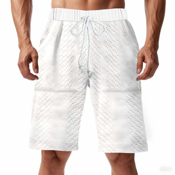 Mens Elástico de la Cintura Pantalones Cortos de Ocio de Color Sólido de Punto de la Moda, Poliéster Versátil para la Primavera Verano Al Aire Libre Y el Uso Casual Diario