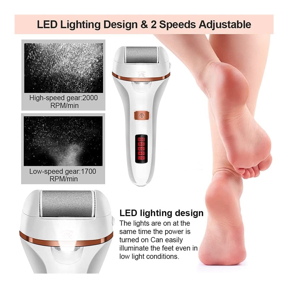 Electric Foot File Callus Remover, Rechargeable Pedicure Tools Foot Care Kit, Callus Remover for Feet with 3 Roller Heads,2 Speed, Display for Remove Cracked Heels Calluses and Hard Skin