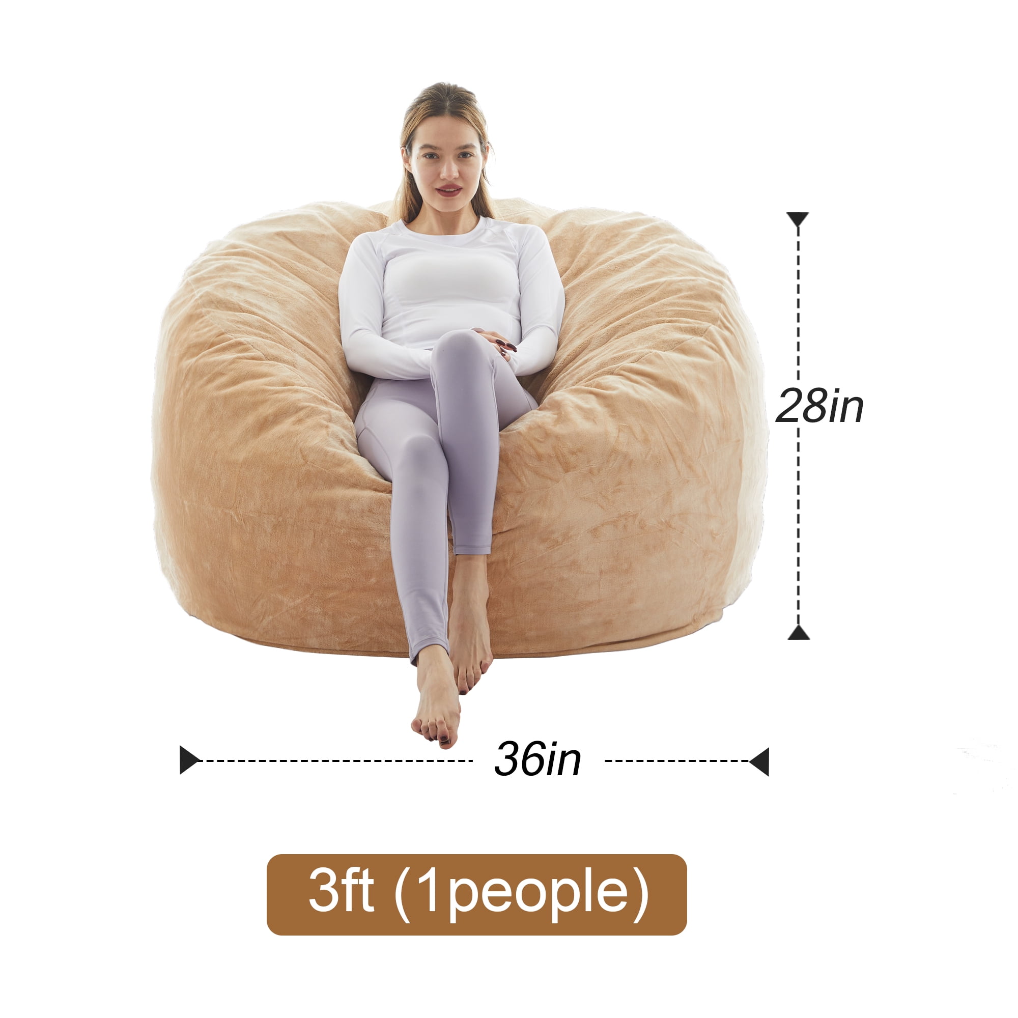 LaoGeoRon 3ft Indoor Bean Bag Chairs for Adults with Filling,Memory Foam Lazy Beanbag Sofa with Removable Washable Flannel Cover