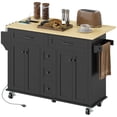 thumbnail image 1 of Black Kitchen Island Cart with Power Outlet & Drop Leaf - 55" Rolling Island with Storage & Spice Rack for Kitchen, Dining & Prep Areas, 1 of 7