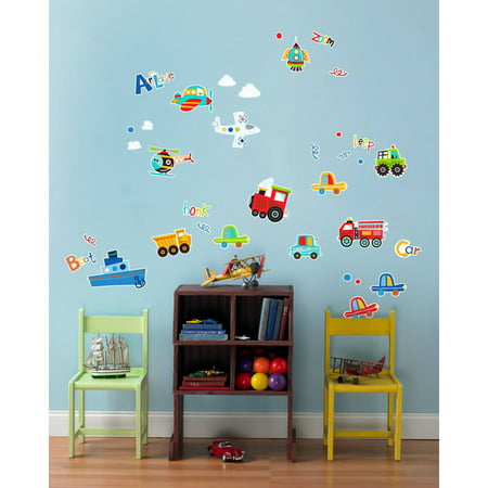 Trains Planes and Cars Small Wall Decal