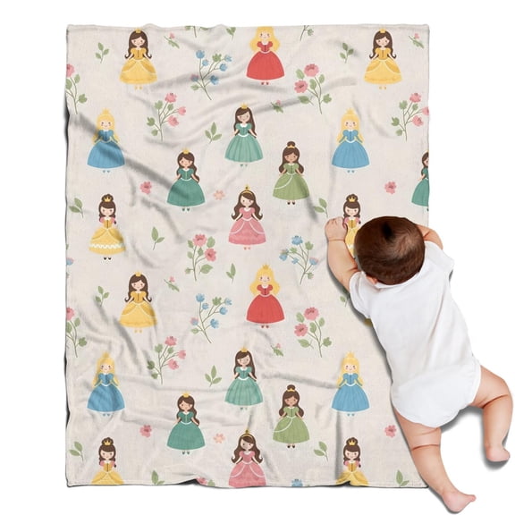 Beige Princess Flower Pattern Blanket,Comfortable Soft Lamb Wool Throw Blanket,All Season,Warm Lightweight Blankets for Sofa Bed Couch Living Room Chair,30"x40"
