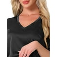 thumbnail image 5 of DARING DIVA Silky Satin Short Sleeve Shorts Set V Neck Lounge Pajama Set S Black, 5 of 7