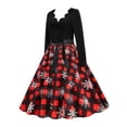 thumbnail image 2 of VSNOW Women 50s 60s Vintage Dresses Long Sleeve Christmas Party Swing Dress, 2 of 4