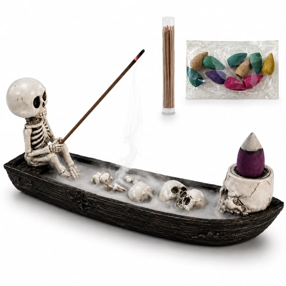Skull Aromatherapy Fishing Boat, Gothic Incense Holder and Burner for Home Decor