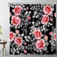 thumbnail image 2 of HVEST Watercolor Rose Flower Shower Curtain Decor, Red Floral with Grey Leaf on Black Shower Curtain for Bathroom 72x78 Inch Polyester Fabric Bathroom Decoration Bath Curtains Hooks Included, 2 of 6