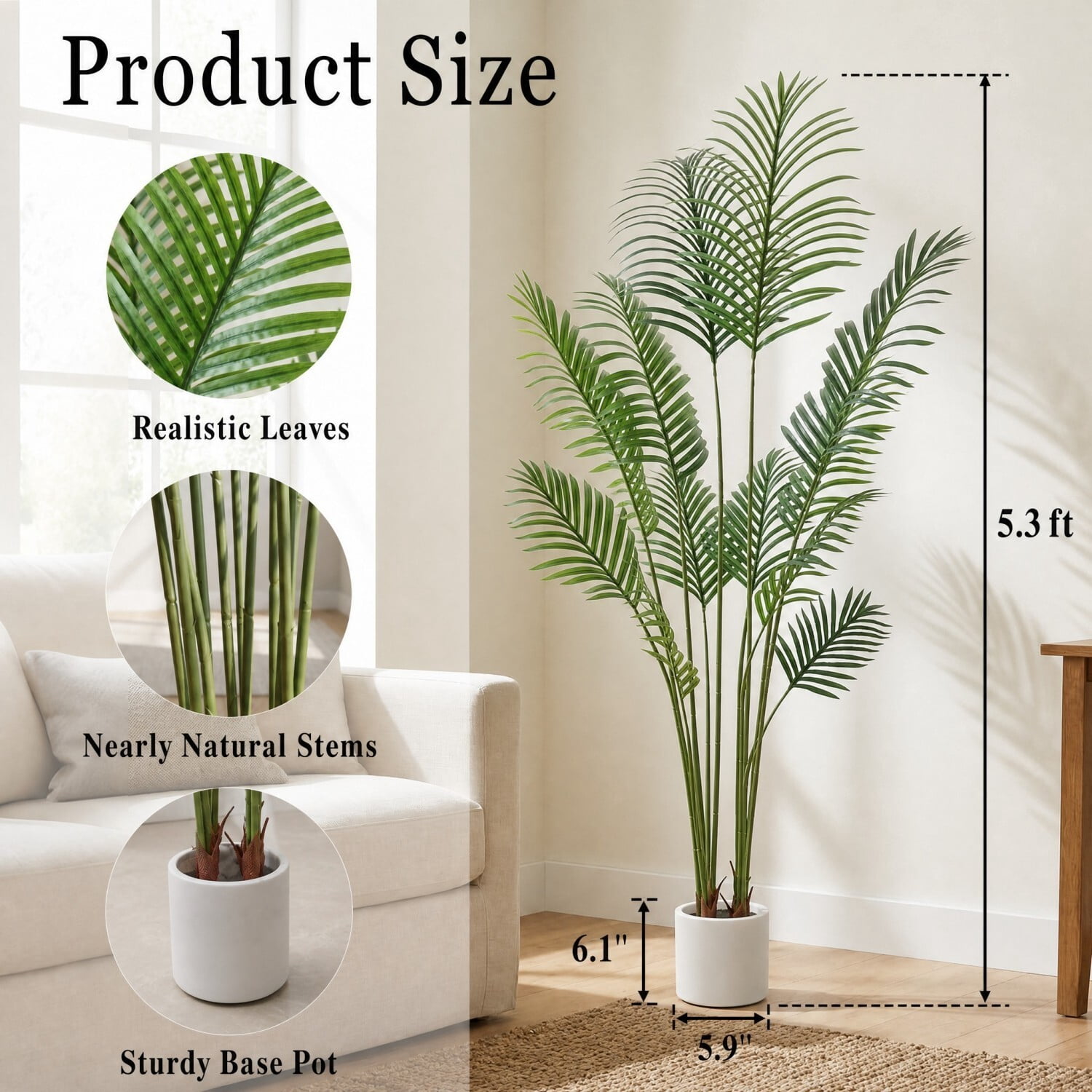 Easy4Home 5.3FT Artificial Plant Fake Tropical Palm Tree Potted Indoor Faux Floor Plant for Home Office Decor, White Pot