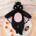 thumbnail image 5 of FASHOFT Baby Boy Halloween Outfit Cute Long Sleeve Bat Cosplay Hooded Romper Jumpsuit For Holiday Party Dress Up Outfit Toddler Halloween Black 0-1 Months, 5 of 8