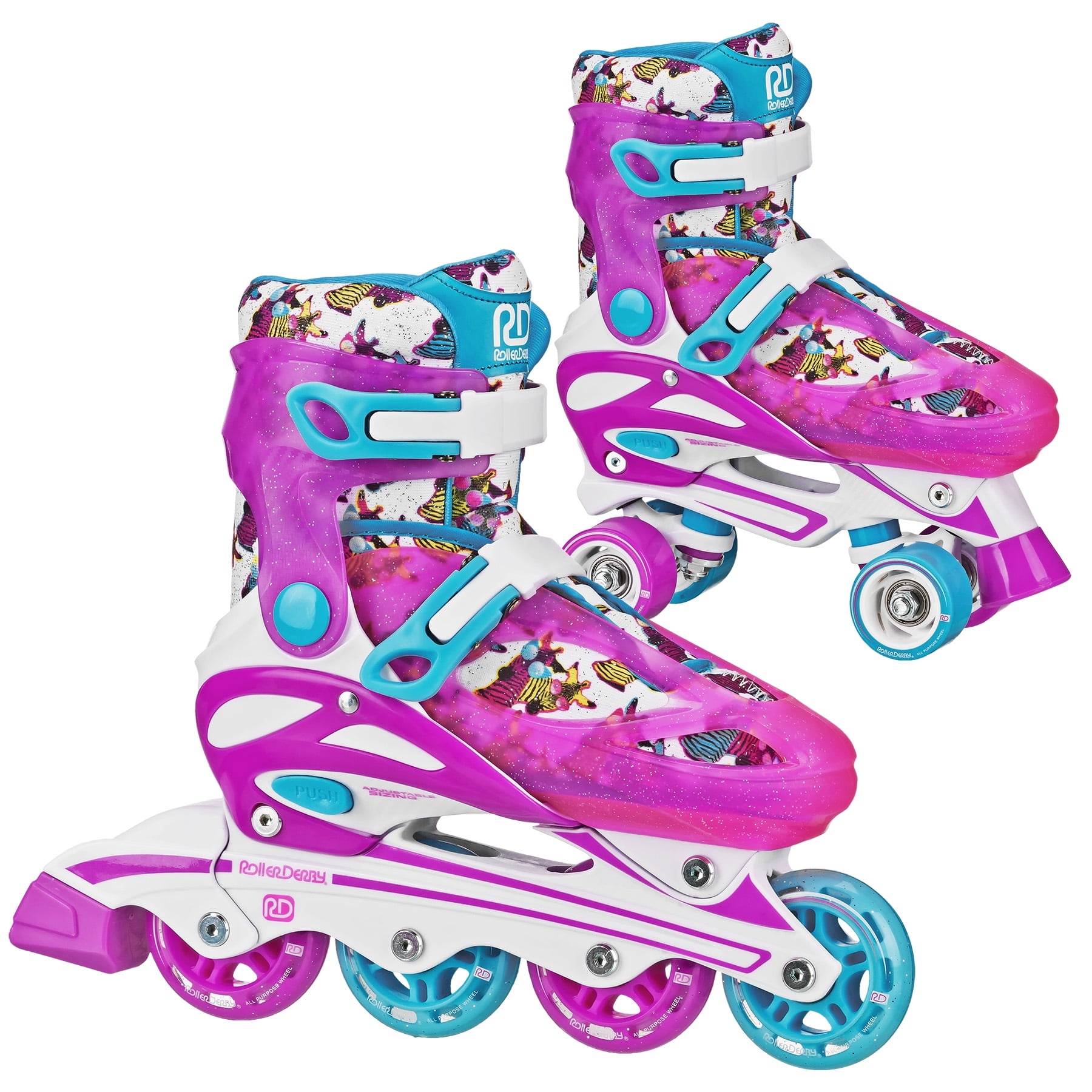 Wat dan ook Doe mijn best Wedstrijd Roller Derby Sprinter Girl's 2-in-1 Quad Roller and Inline Skates Combo,  Unicorn (Size 3-6) - Walmart.com