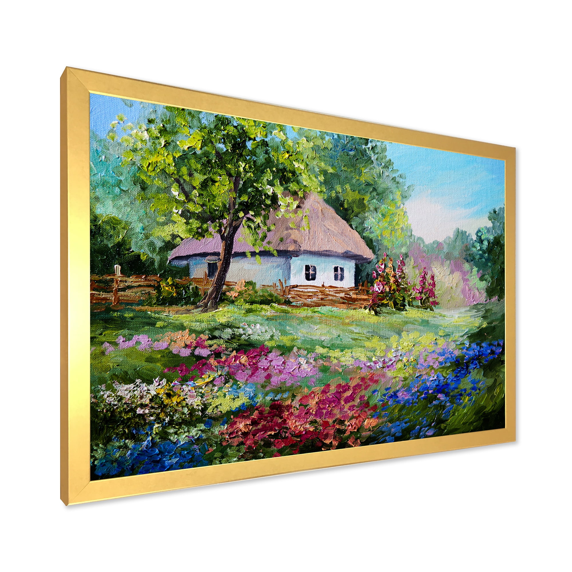 Designart 'House With Blossoming Flowers On The Mountain I' Traditional Framed Art Print