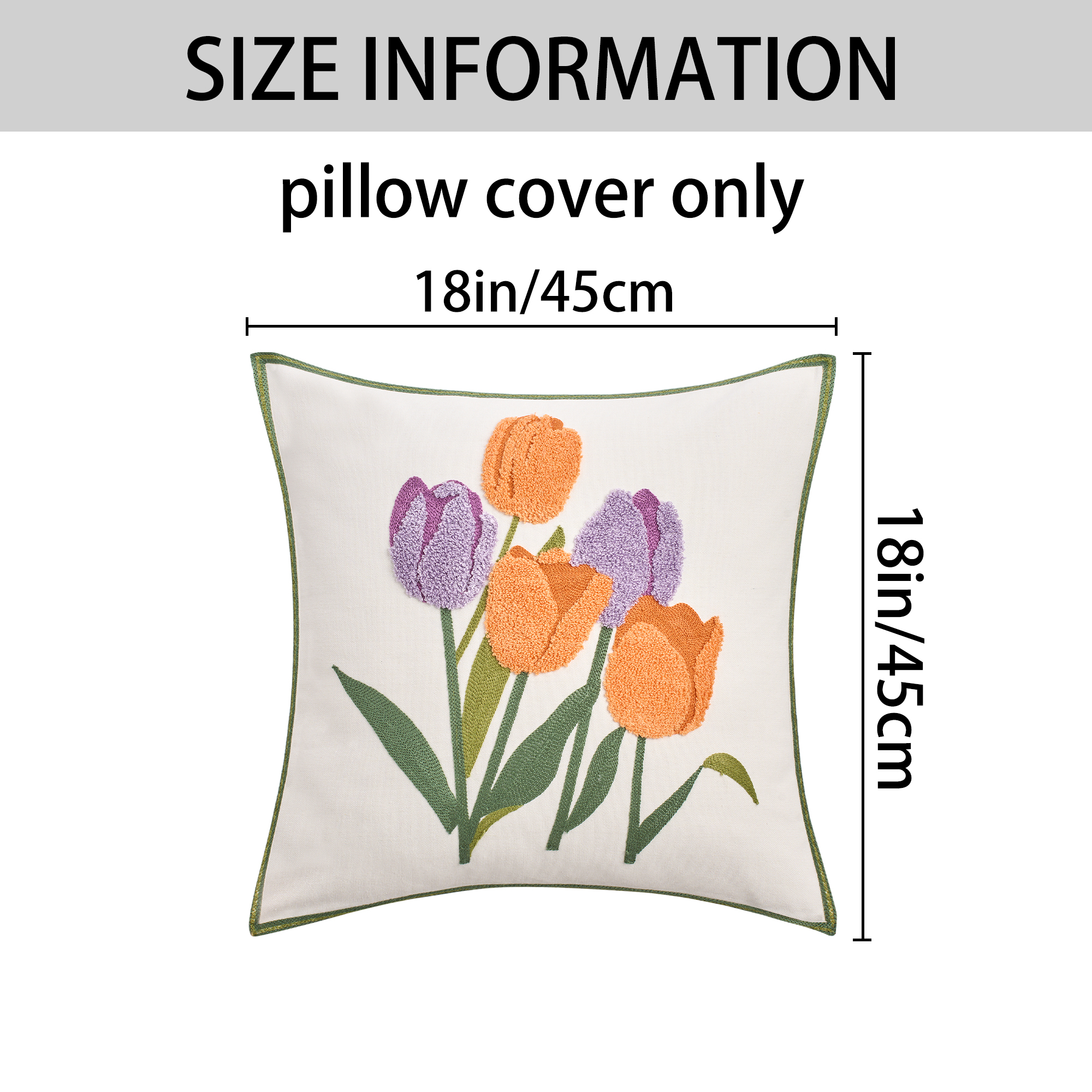 Unique Bargains Pack of 2 Flower Embroidered Throw Pillow Covers Purple Orange-Tulips