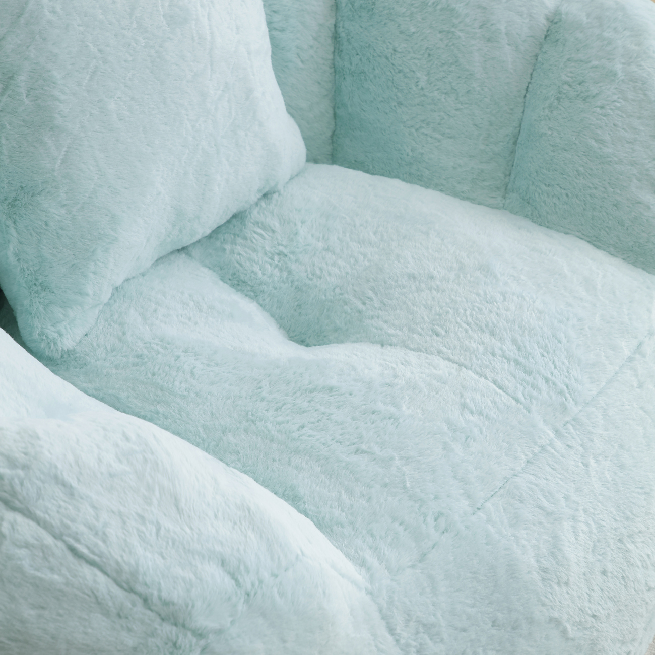 Giant Bean Bag Chair with Footstool, Oversized Faux Fur Shell-Shaped Sofa for Adults and Kids, Pre-Filled Foam Accent Chair for Gaming, Reading, Living Room and Bedroom, Light Blue
