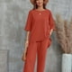 thumbnail image 1 of Conjunto de dos piezas casual sólido, camiseta de manga corta con cuello redondo y pantalones de pierna ancha, ropa de mujer, 1 of 4