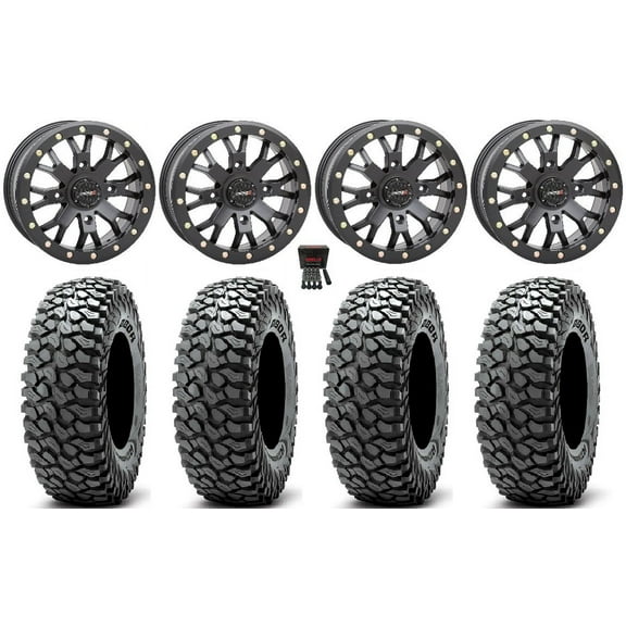System 3 SB-4 15" Wheels Black (4 3) 35" RocScraper Tires Can-Am Maverick X3 / Honda Pioneer 1000 / Talon