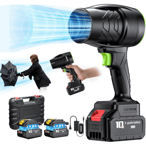 VONGEM Electric Cordless Leaf Blower - 300000RPM Handheld Leaf Blower 2 Pcs Batteries and Charger Included for Patio Cleaning, Lawn Care, Blowing Leaves and Dust