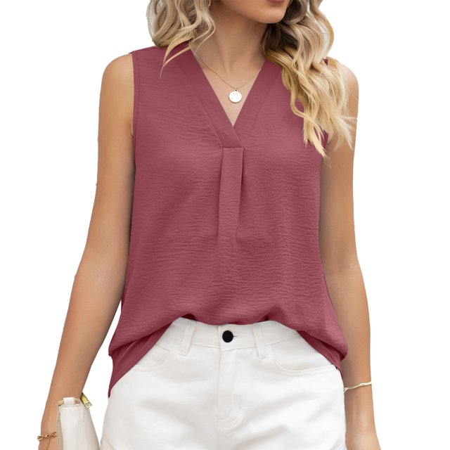 Top sin mangas para mujer, cuello en V, Color puro, estilo suelto, camiseta sin mangas de verano a la moda transpirable
